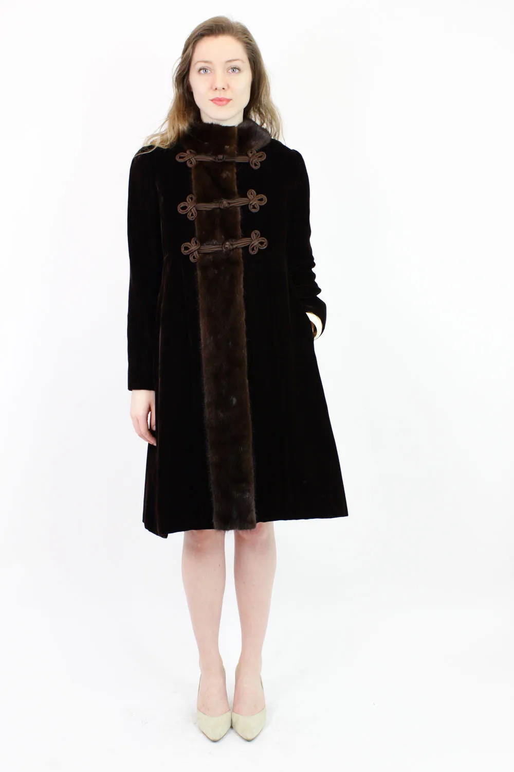 1960s velvet & mink coat XS