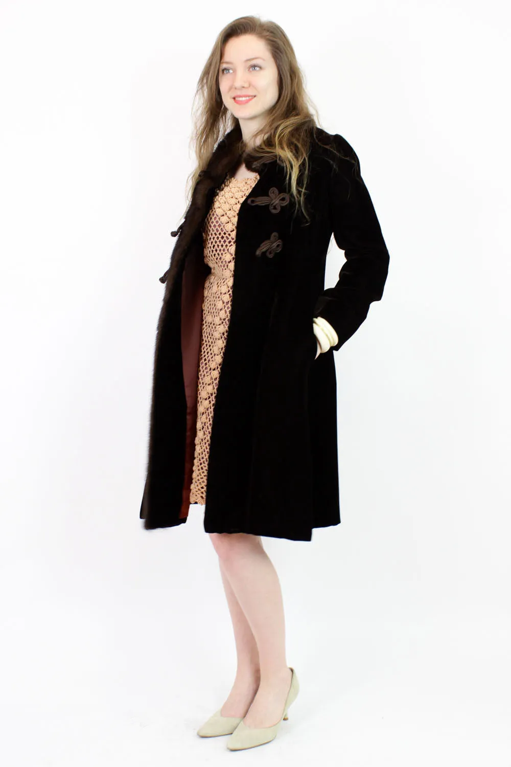 1960s velvet & mink coat XS