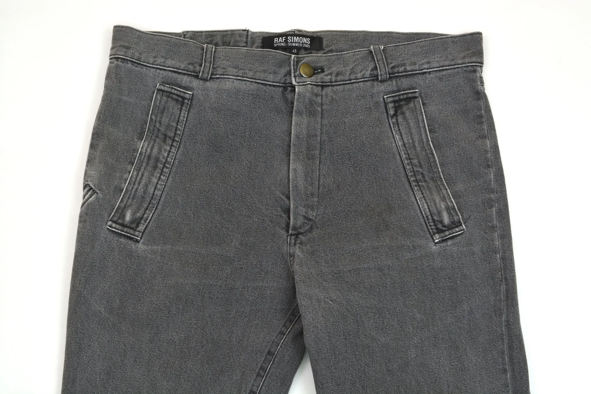 2005 Acid Washed Denim Asymmetric Spiral Jeans with Pocket Details