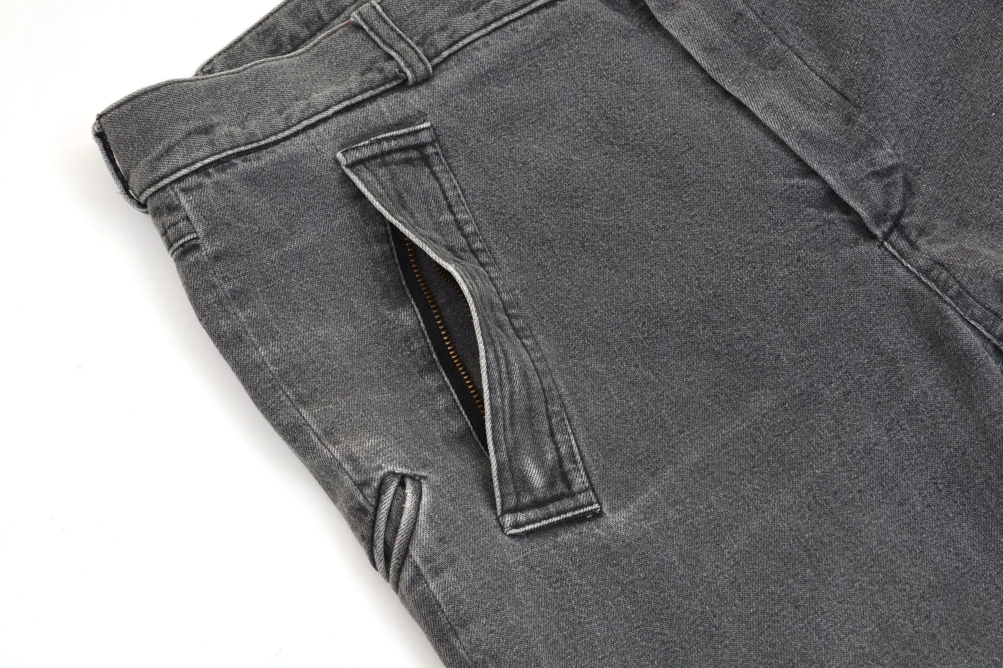 2005 Acid Washed Denim Asymmetric Spiral Jeans with Pocket Details