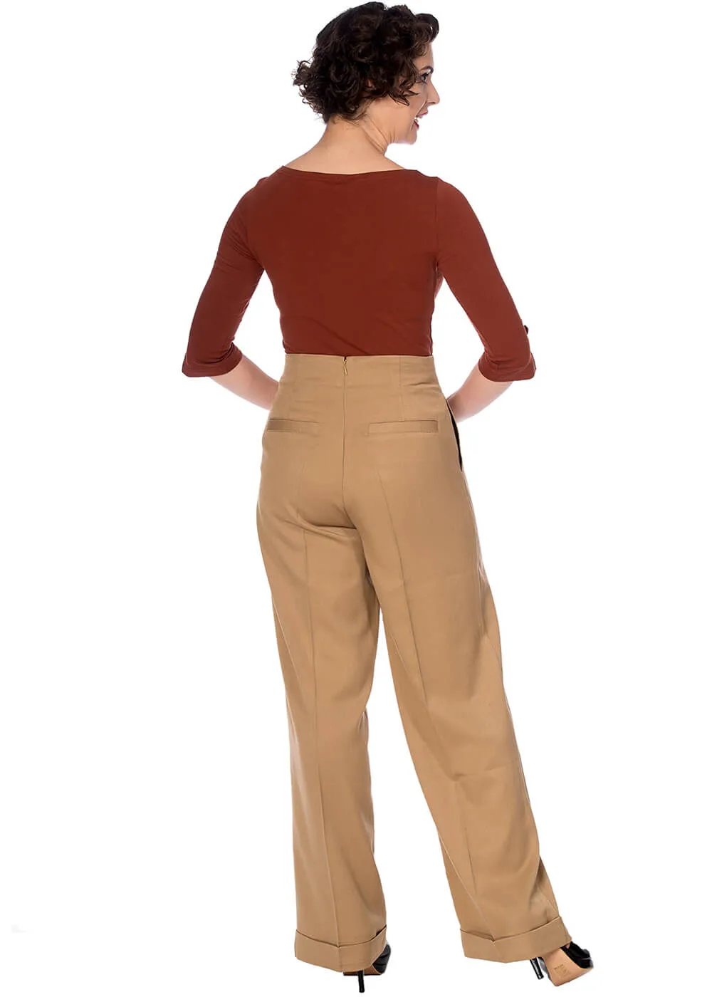 Banned Adventures Ahead 40's Trousers Tan Brown