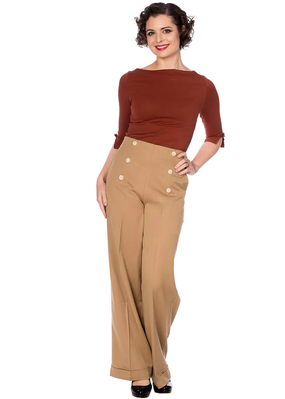 Banned Adventures Ahead 40's Trousers Tan Brown