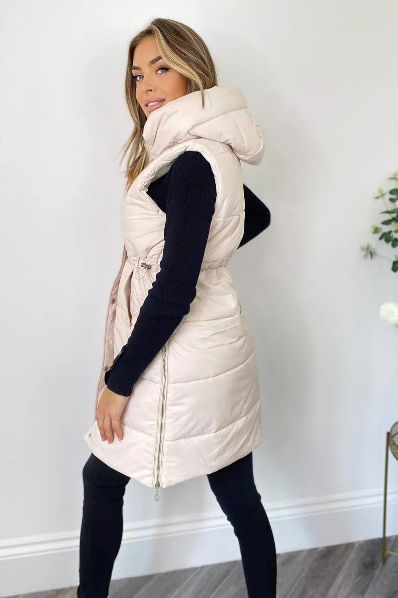 Beige Side Zip Hooded Gilet