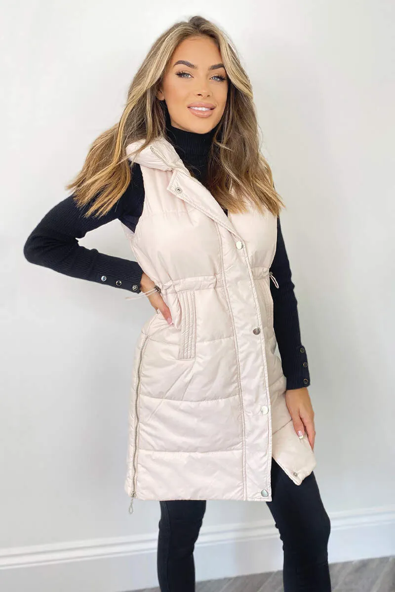 Beige Side Zip Hooded Gilet