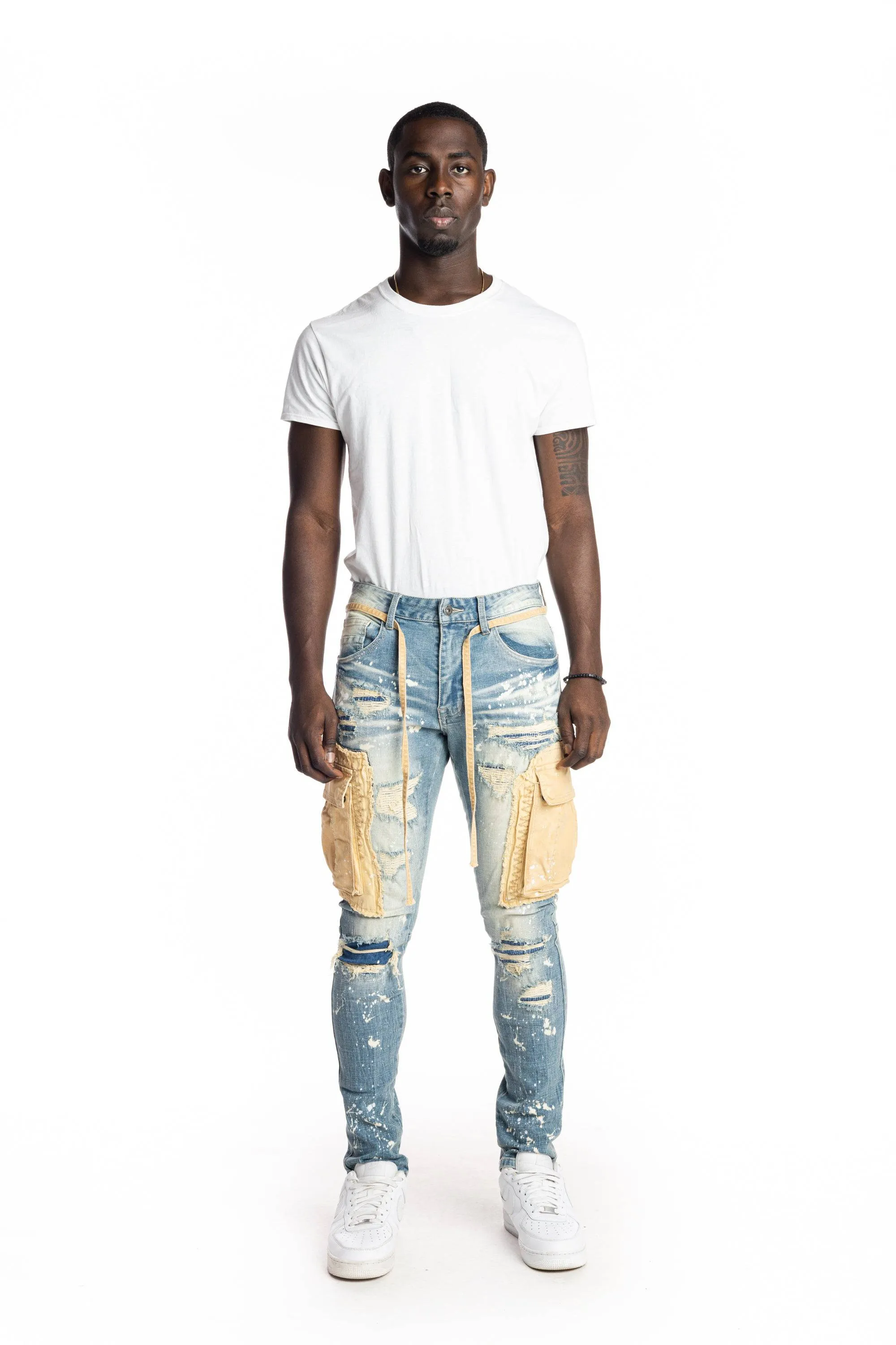 Belted Cargo Fashion Jeans - Brighton Blue