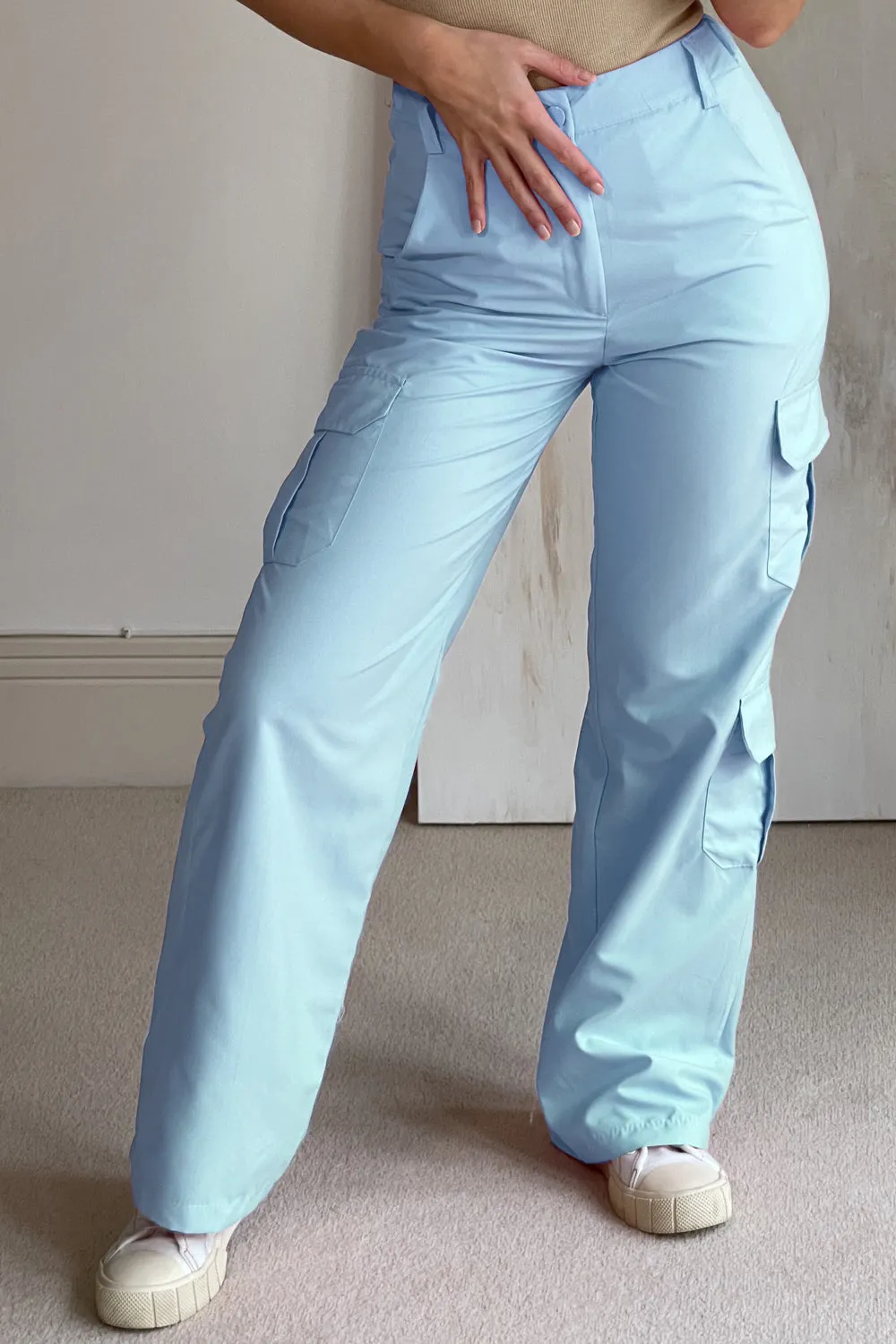 Bianca Blue Pocket Detail Wide Leg Cargo Trousers