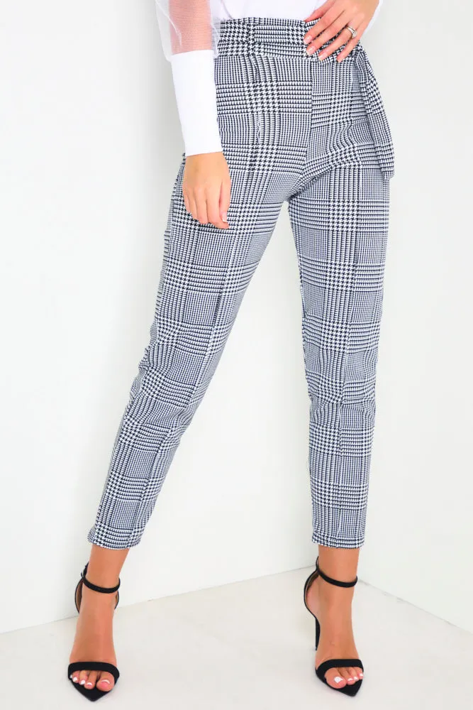 Black & White Houndstooth Belted Trousers