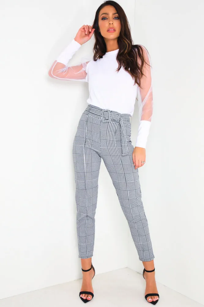 Black & White Houndstooth Belted Trousers