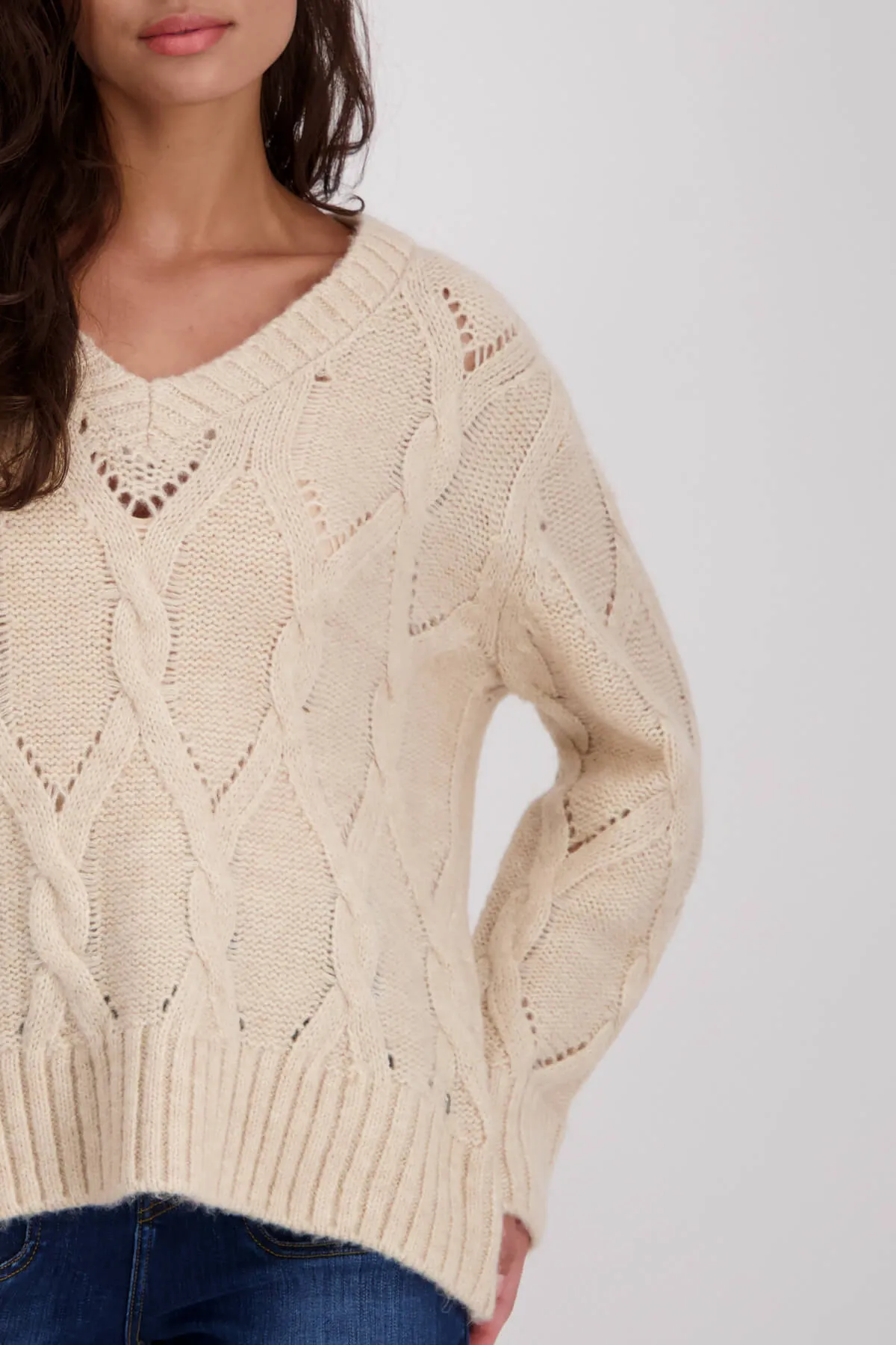 Braid Fleece Sweater - Biscuit