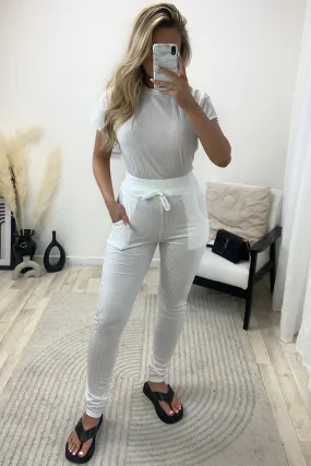 Carmella White Ribbed Top and Trousers Loungewear Set