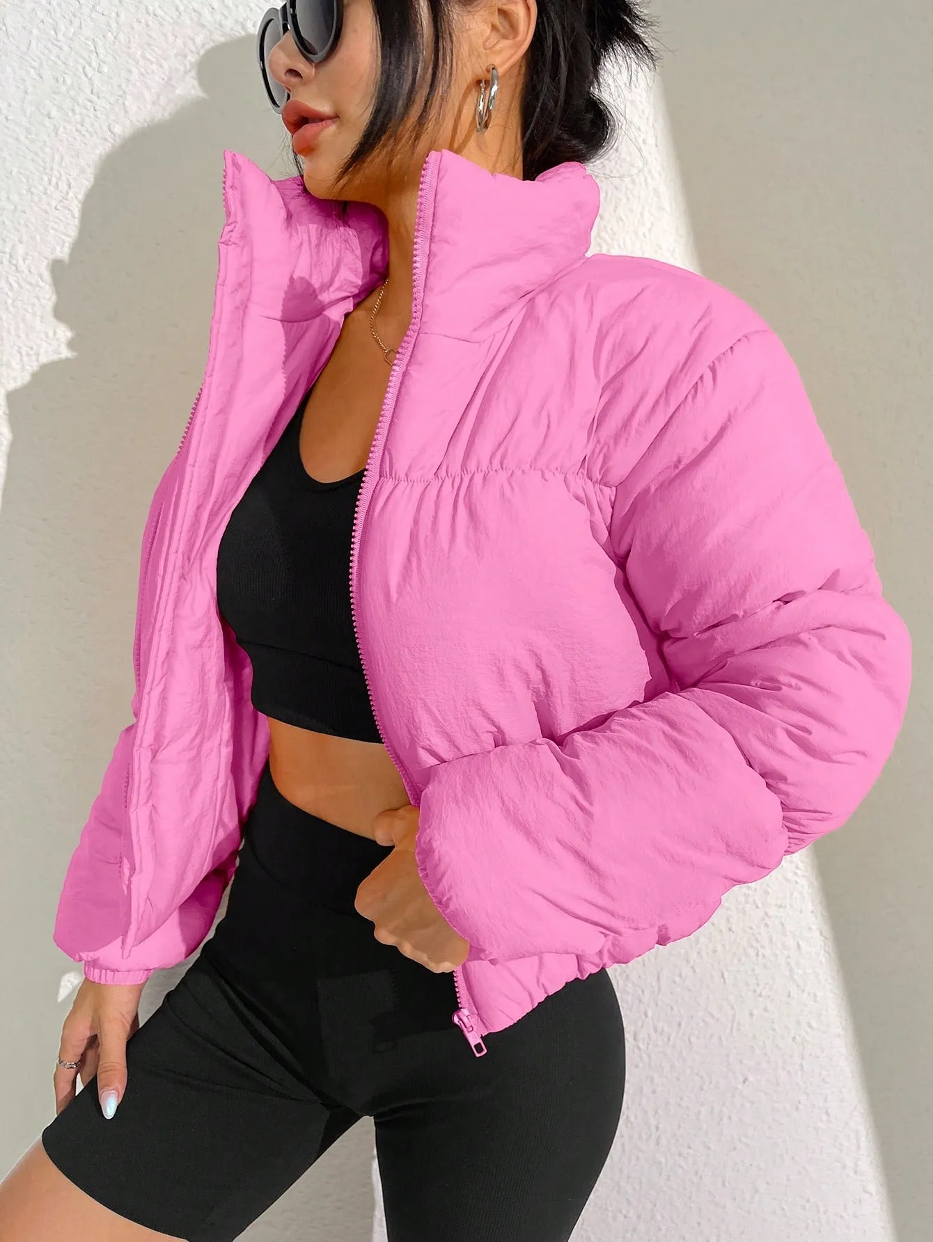 Collar Zip Up Puffer Coat