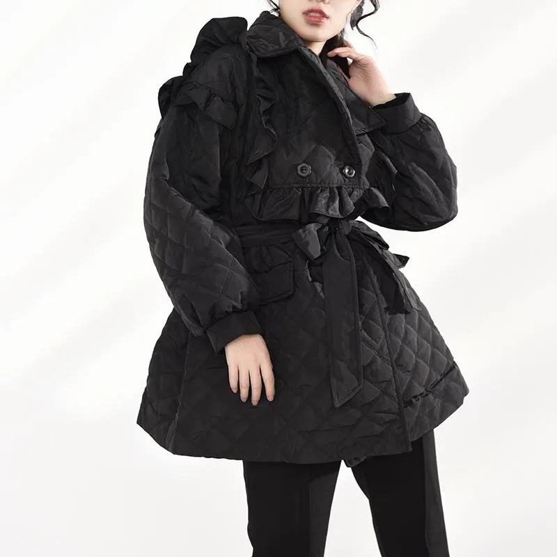 Doryo Long Sleeve Ruffle Bandage Coat