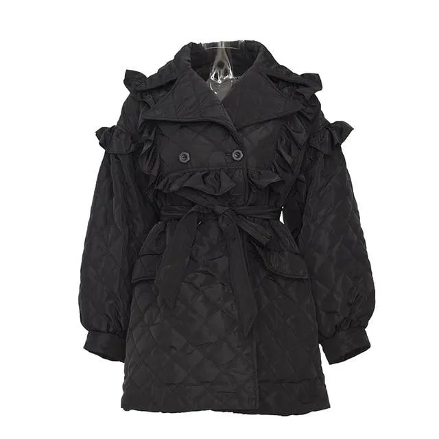 Doryo Long Sleeve Ruffle Bandage Coat