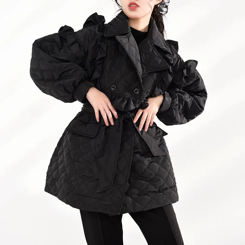 Doryo Long Sleeve Ruffle Bandage Coat