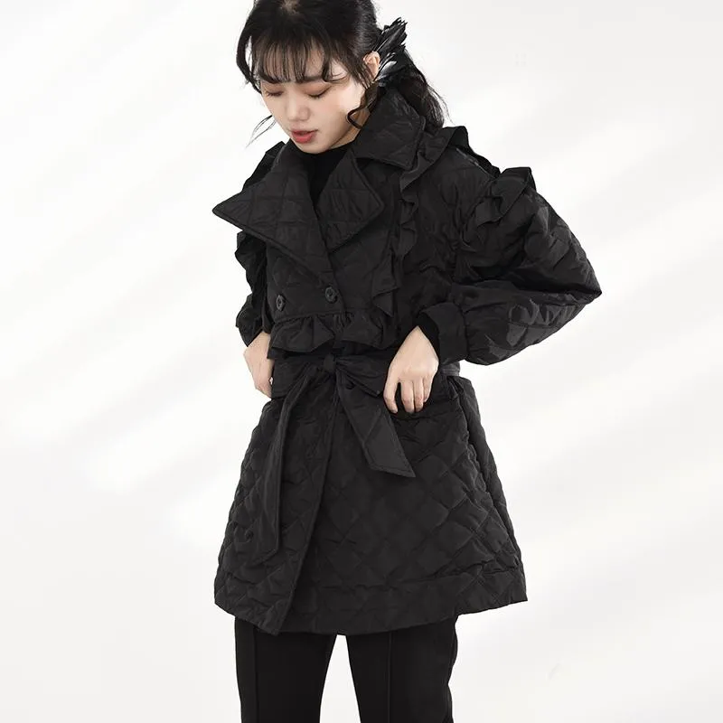 Doryo Long Sleeve Ruffle Bandage Coat