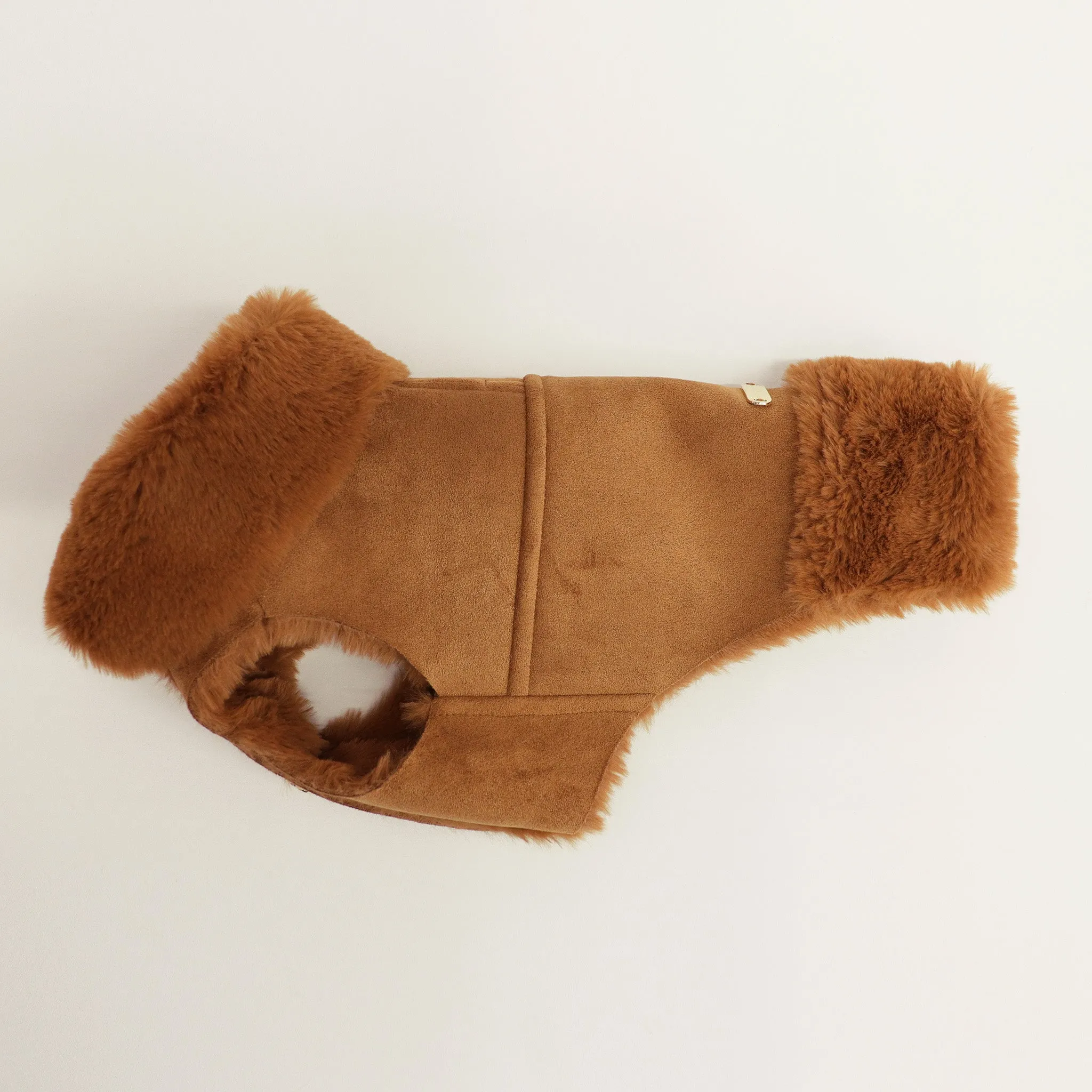 Faux Lambskin Coat - Camel