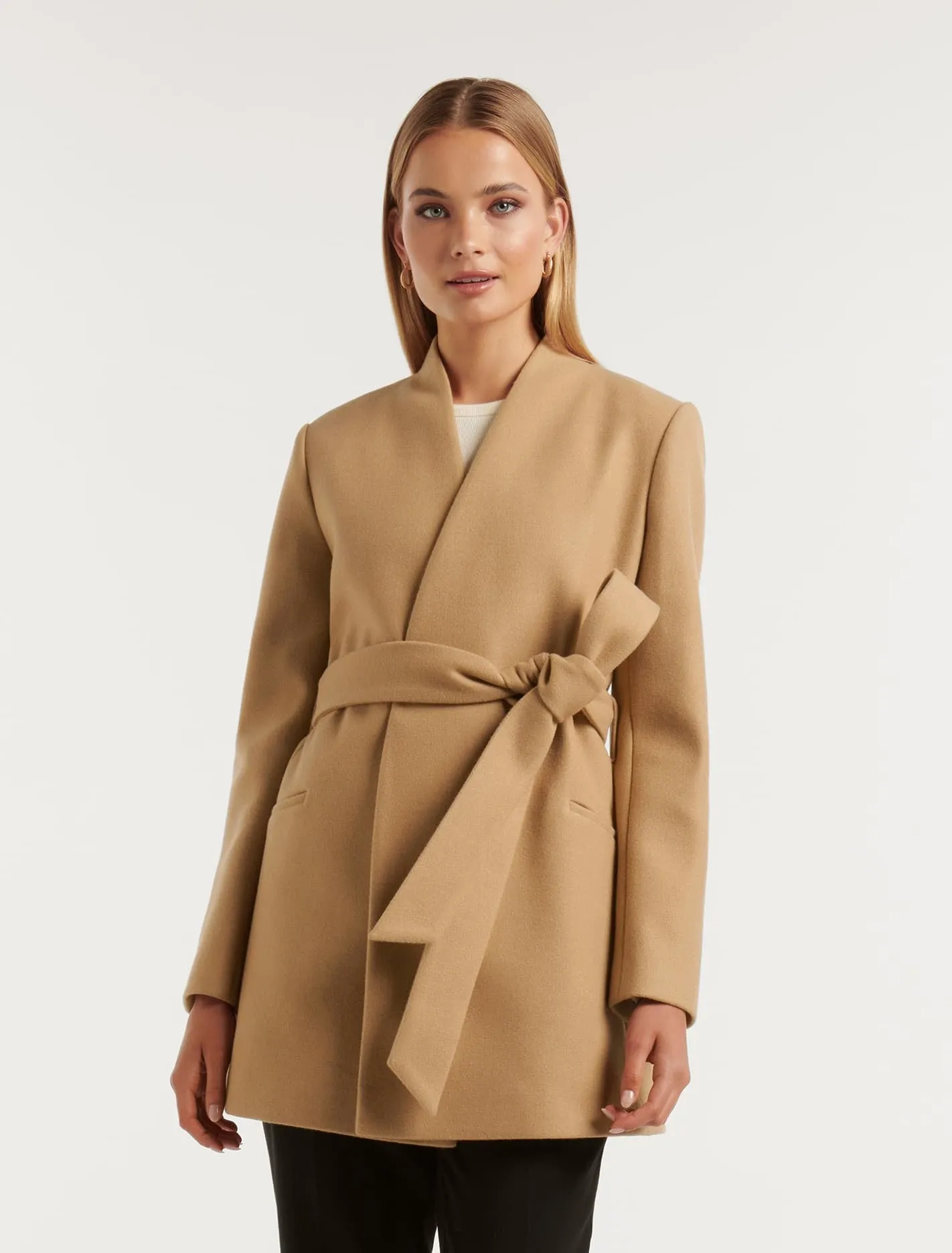 Faye Belted Collarless Coat