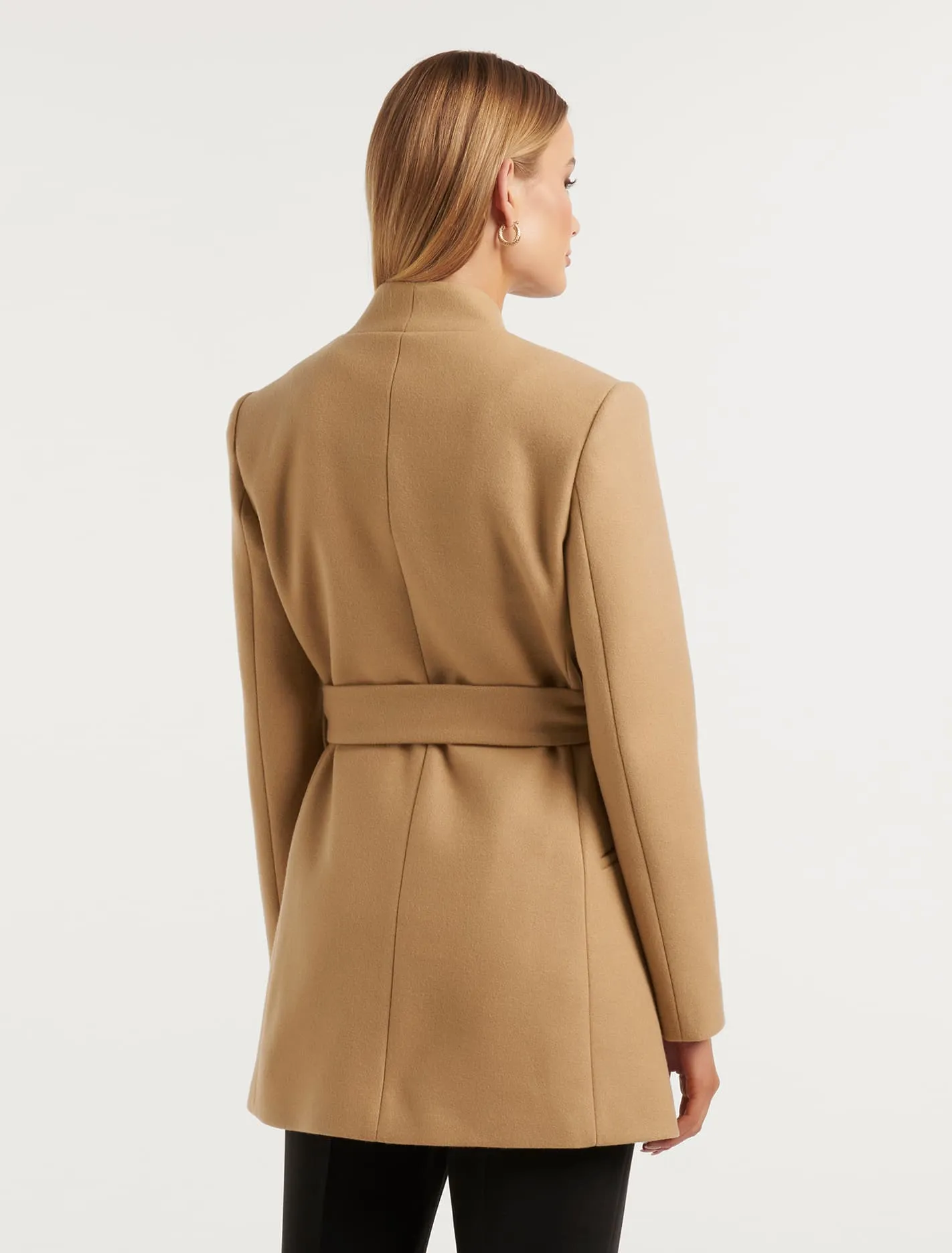 Faye Belted Collarless Coat