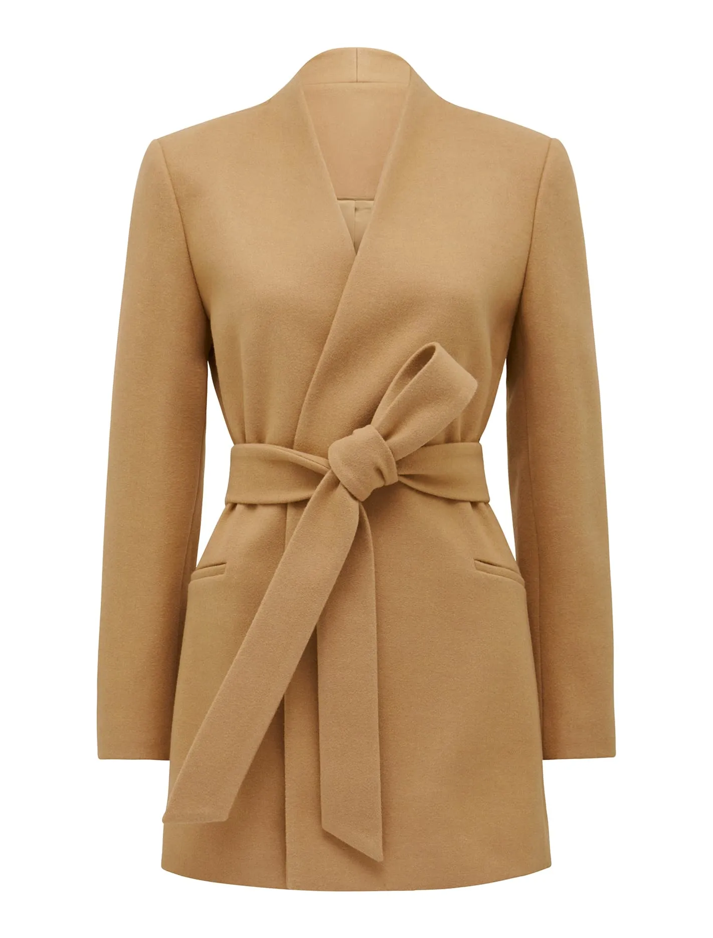 Faye Belted Collarless Coat