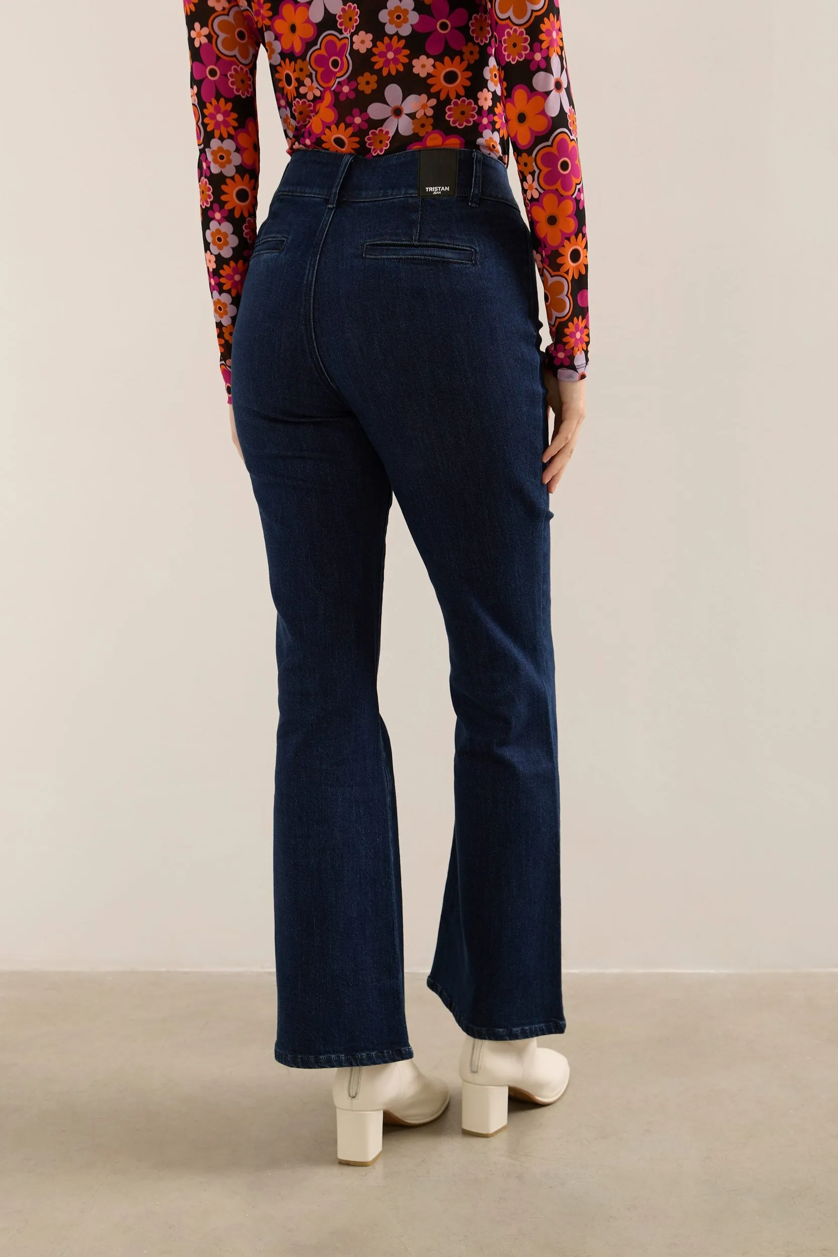 Flared high waisted button jeans