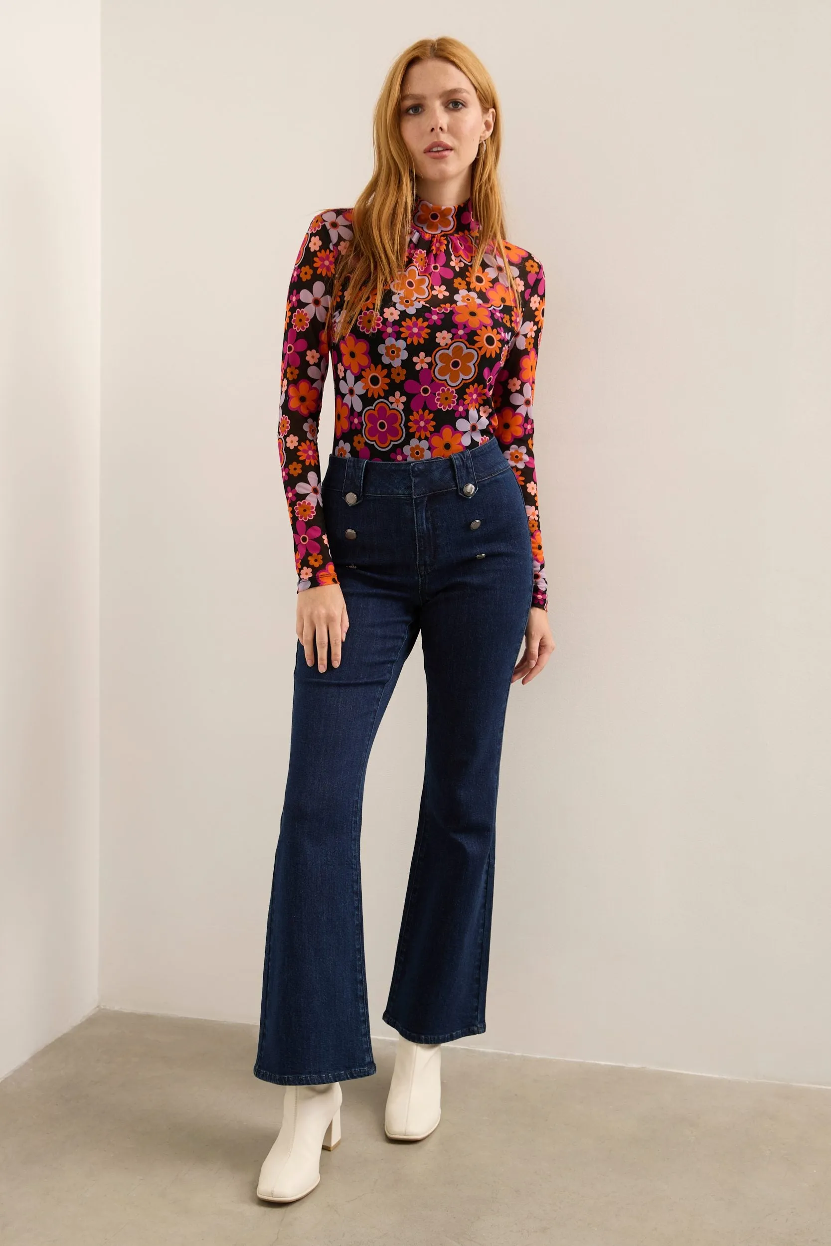 Flared high waisted button jeans