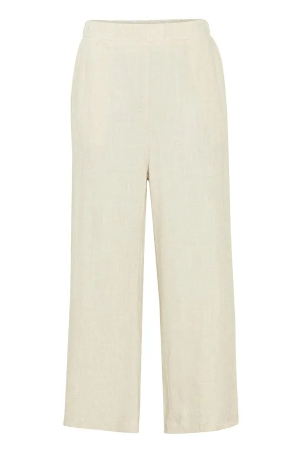 Fransa Wide Leg Linen Blend Trousers Birch