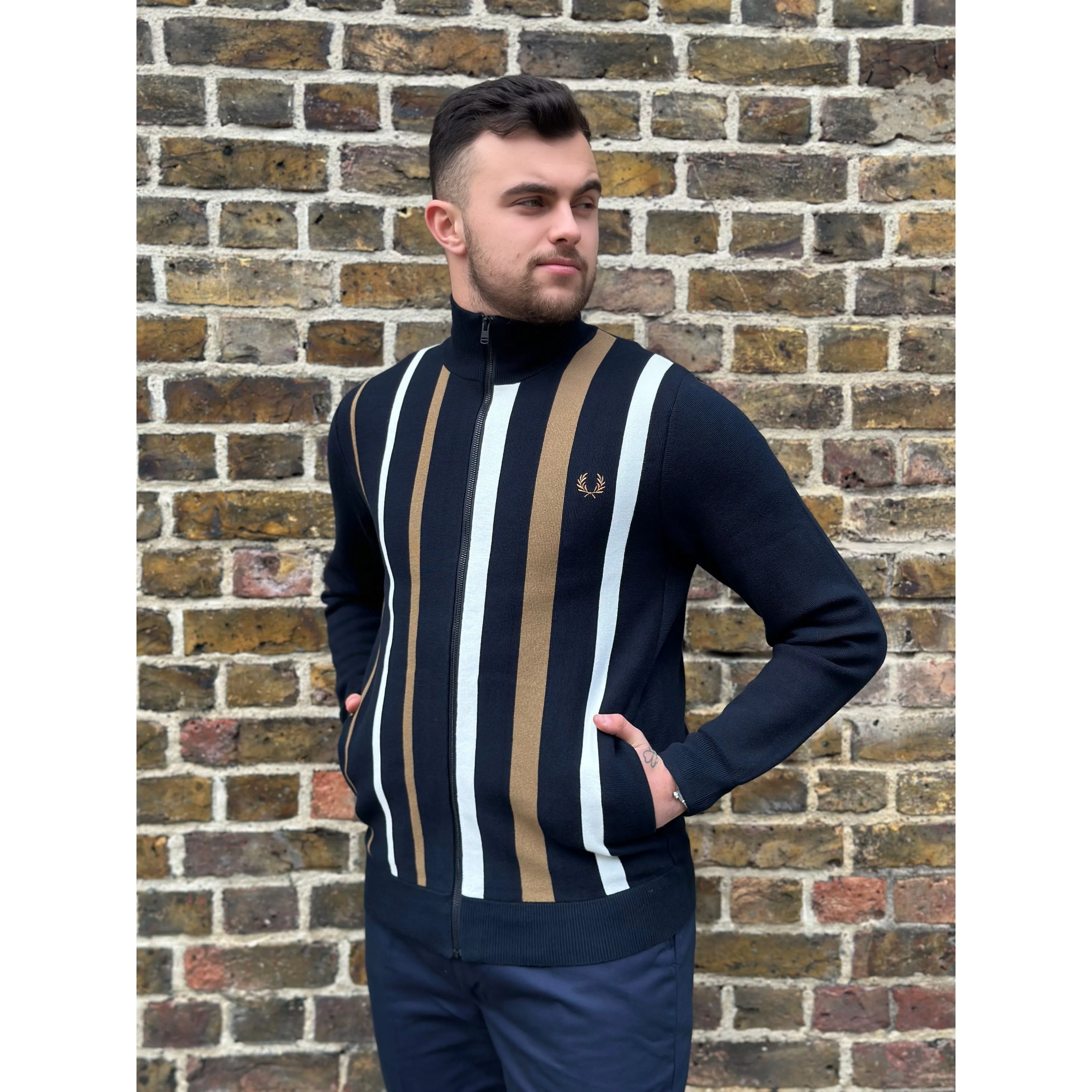 Fred Perry - K7621 Striped Navy Knitted - Track Jacket