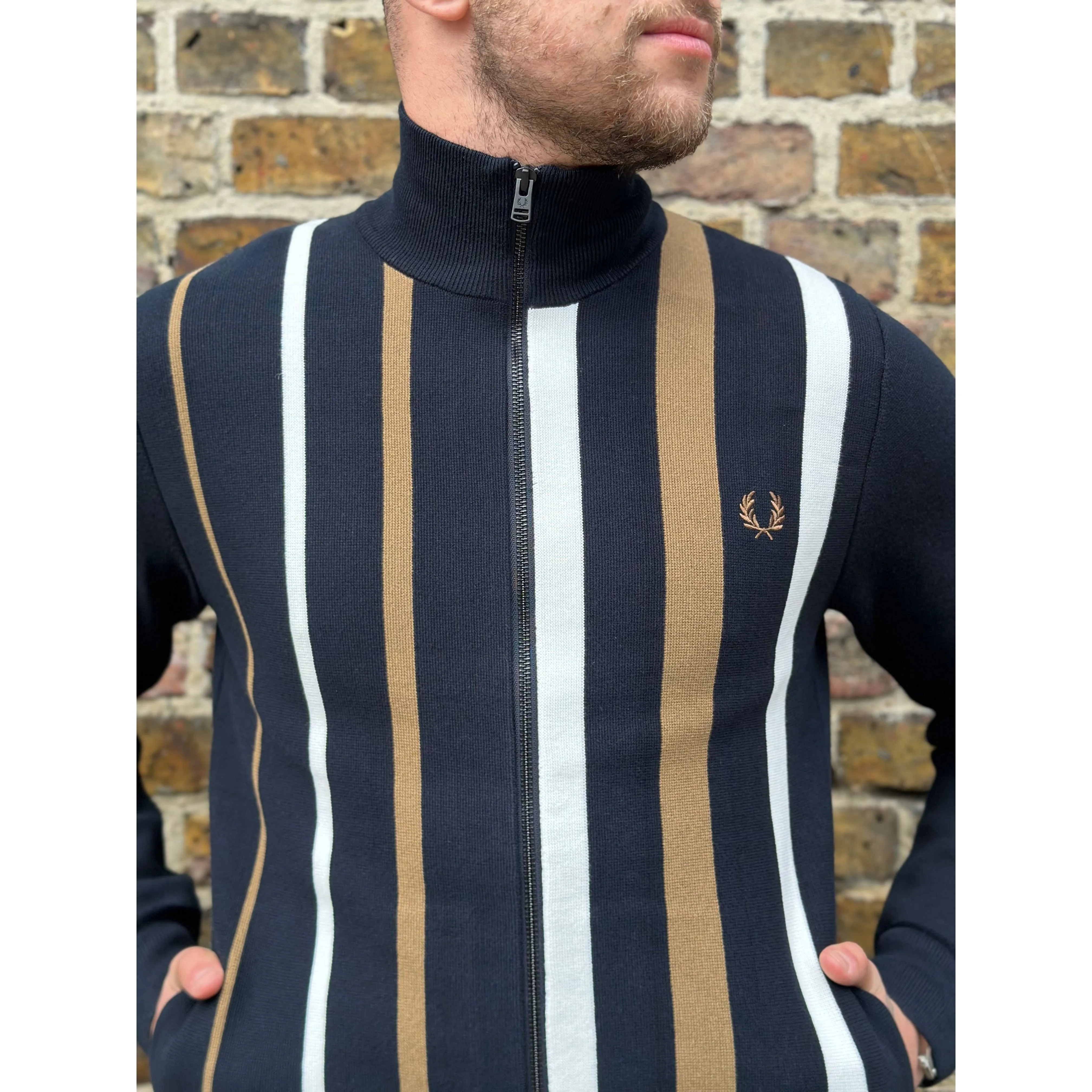 Fred Perry - K7621 Striped Navy Knitted - Track Jacket