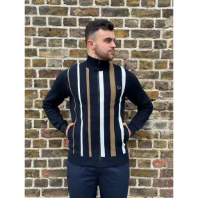 Fred Perry - K7621 Striped Navy Knitted - Track Jacket