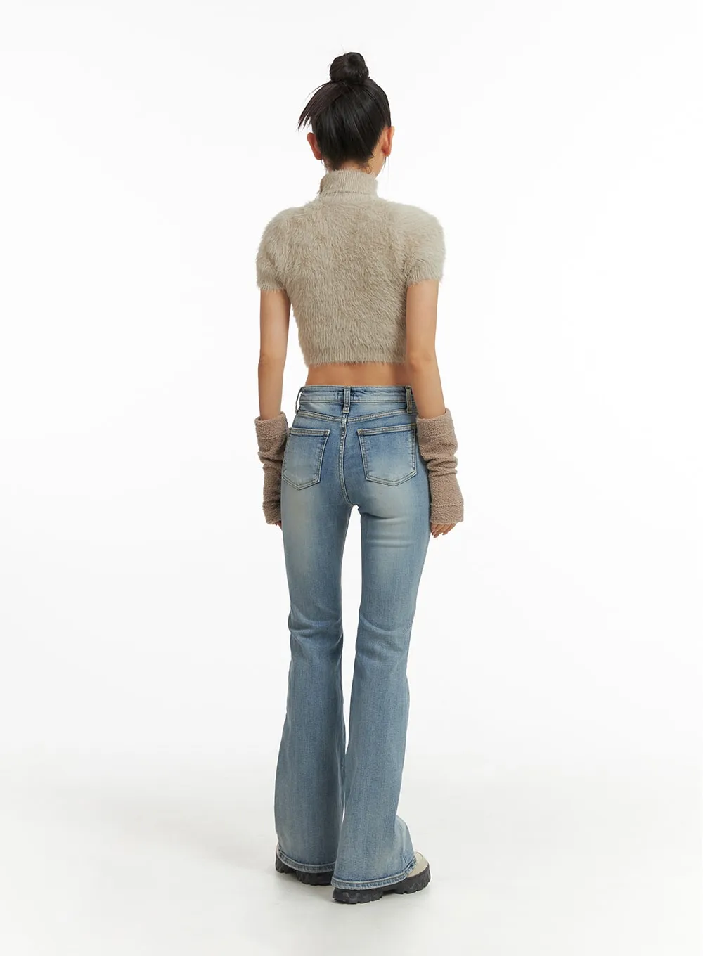 Fuzzy Turtleneck Short Sleeve Sweater CJ429