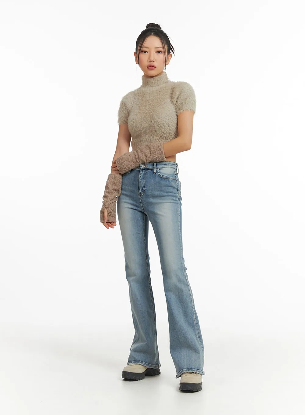 Fuzzy Turtleneck Short Sleeve Sweater CJ429