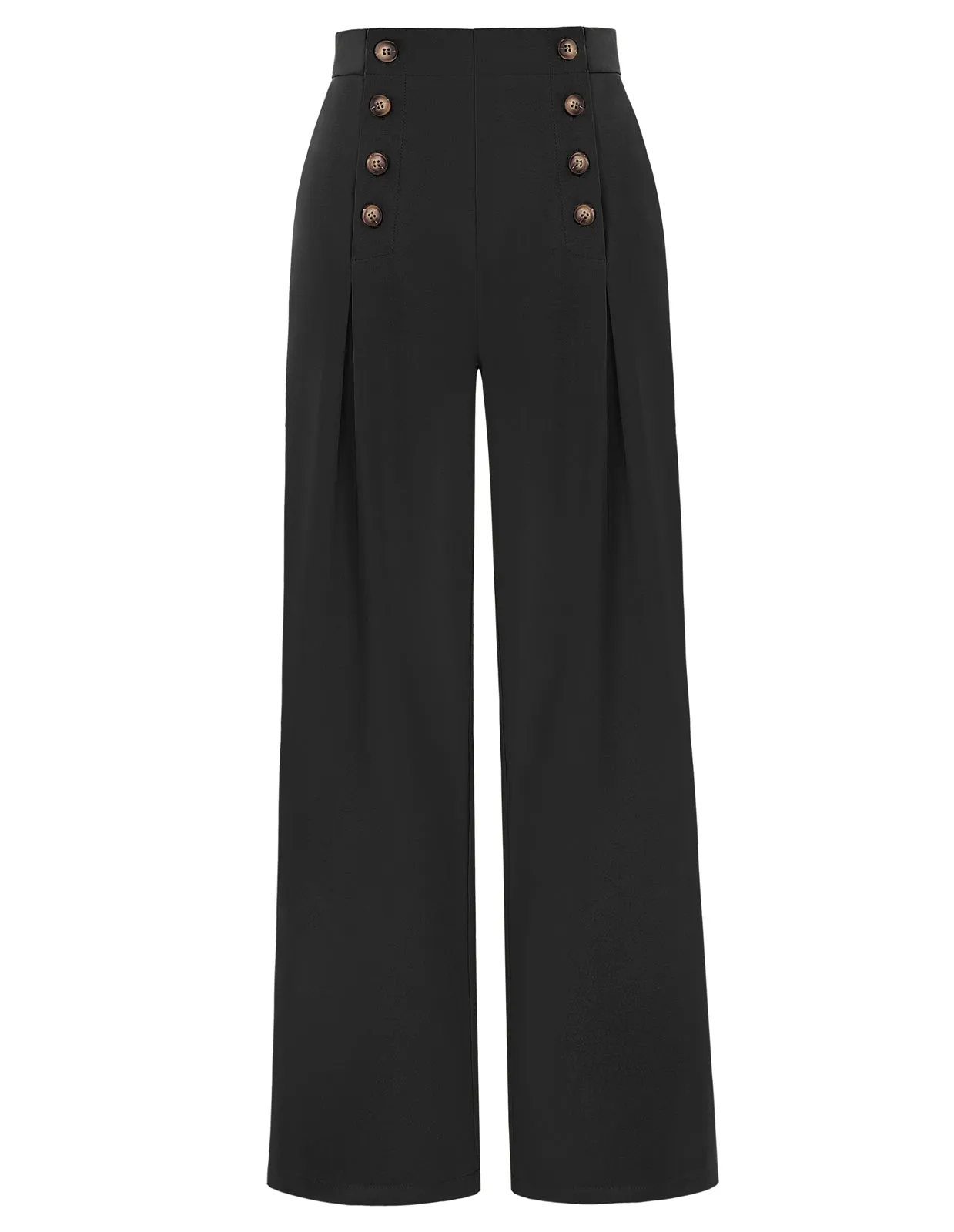 High Waisted Wide Leg Pants Button Decorated Casual Stretchy Trousers with Pockets