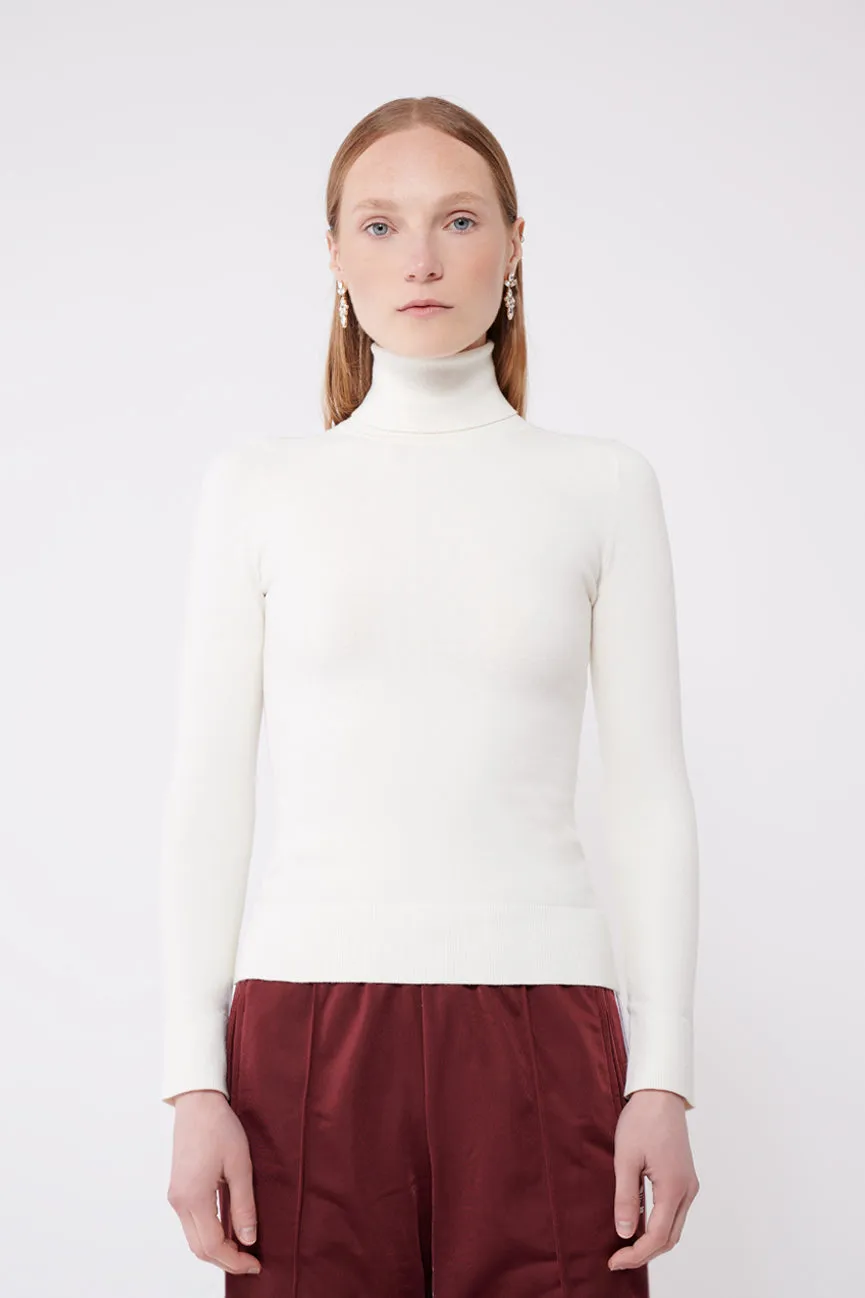 Ice Water White Peachskin Long Sleeve Turtleneck