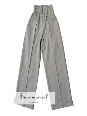 High Waist Loose Fit Grey Wide Leg Trousers for Women with Long Elastic Waistband