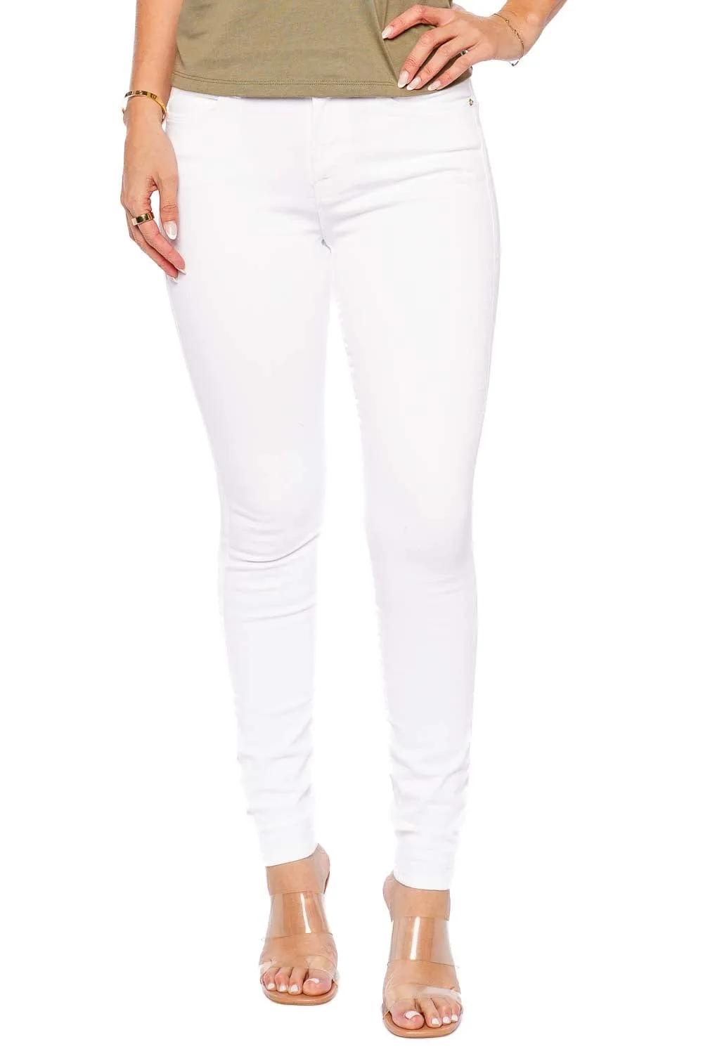 Sure! Here is an optimized title with modifiers for the e-commerce product:

Womens High-Rise White Skinny Jeans - Stylish, Comfortable, and Versatile Denim