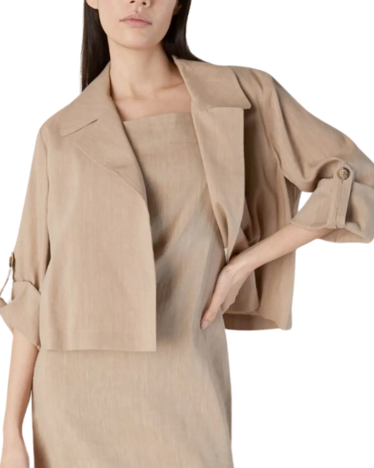 Linen Open Jacket (Beige)