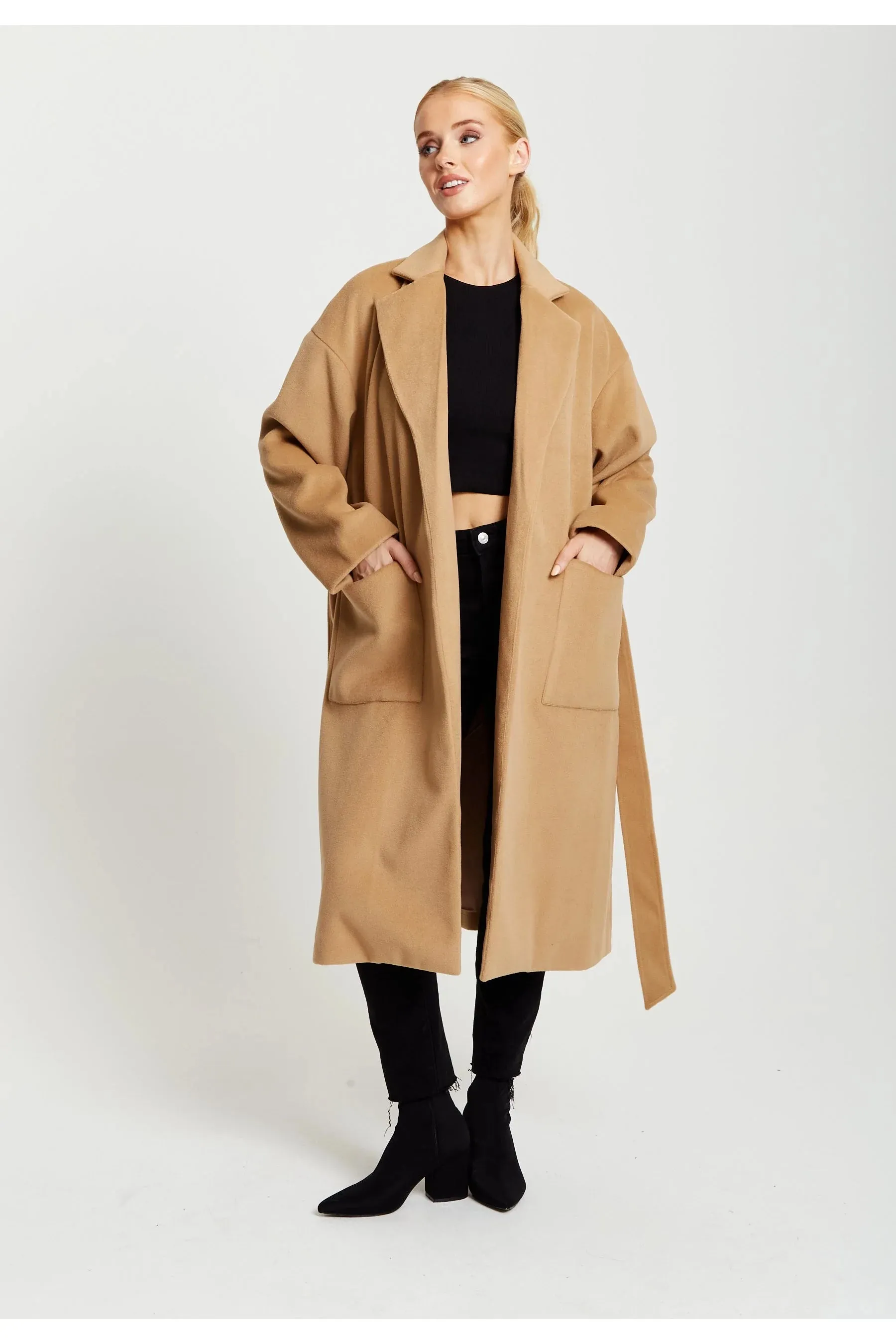 Liquorish Belted Longline Coat