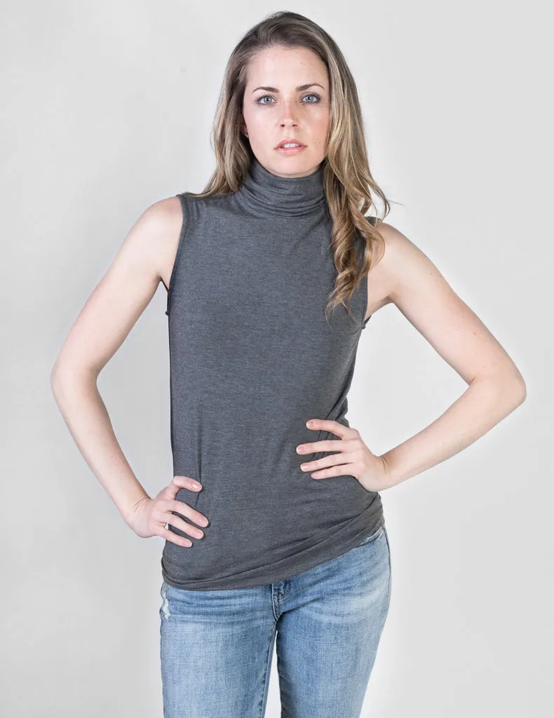 Majestic Sleeveless Turtleneck in Flanelle Grey