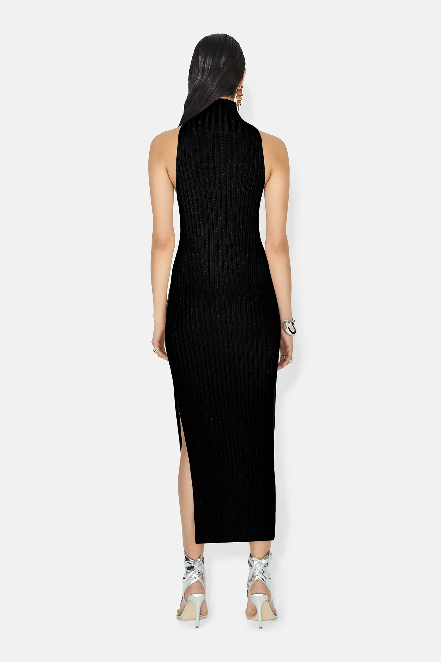 Metallic Rhea Turtleneck Dress - Black