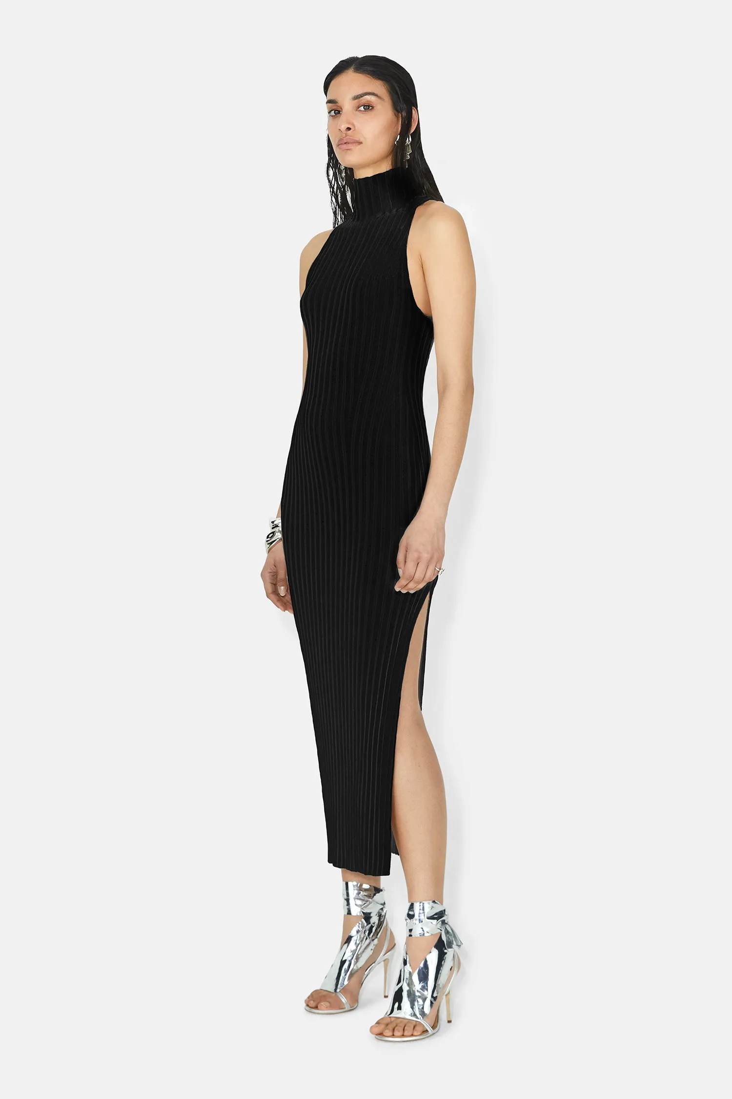 Metallic Rhea Turtleneck Dress - Black