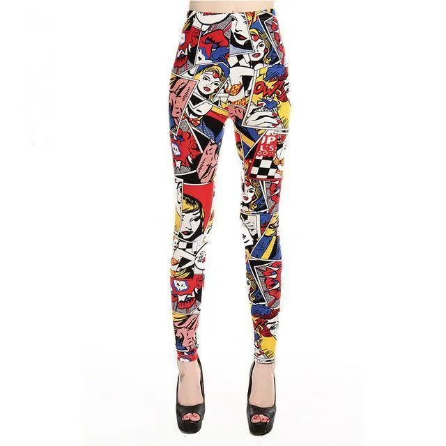 New High Waist Cartoon comic beauty Print Trousers Soft Female Casual Sexy Elastic Pant