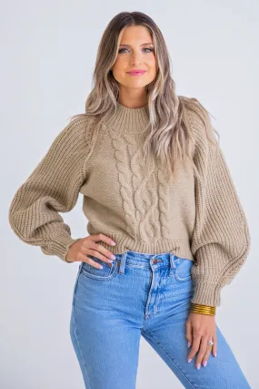 Oatmeal Cable Mock Sweater