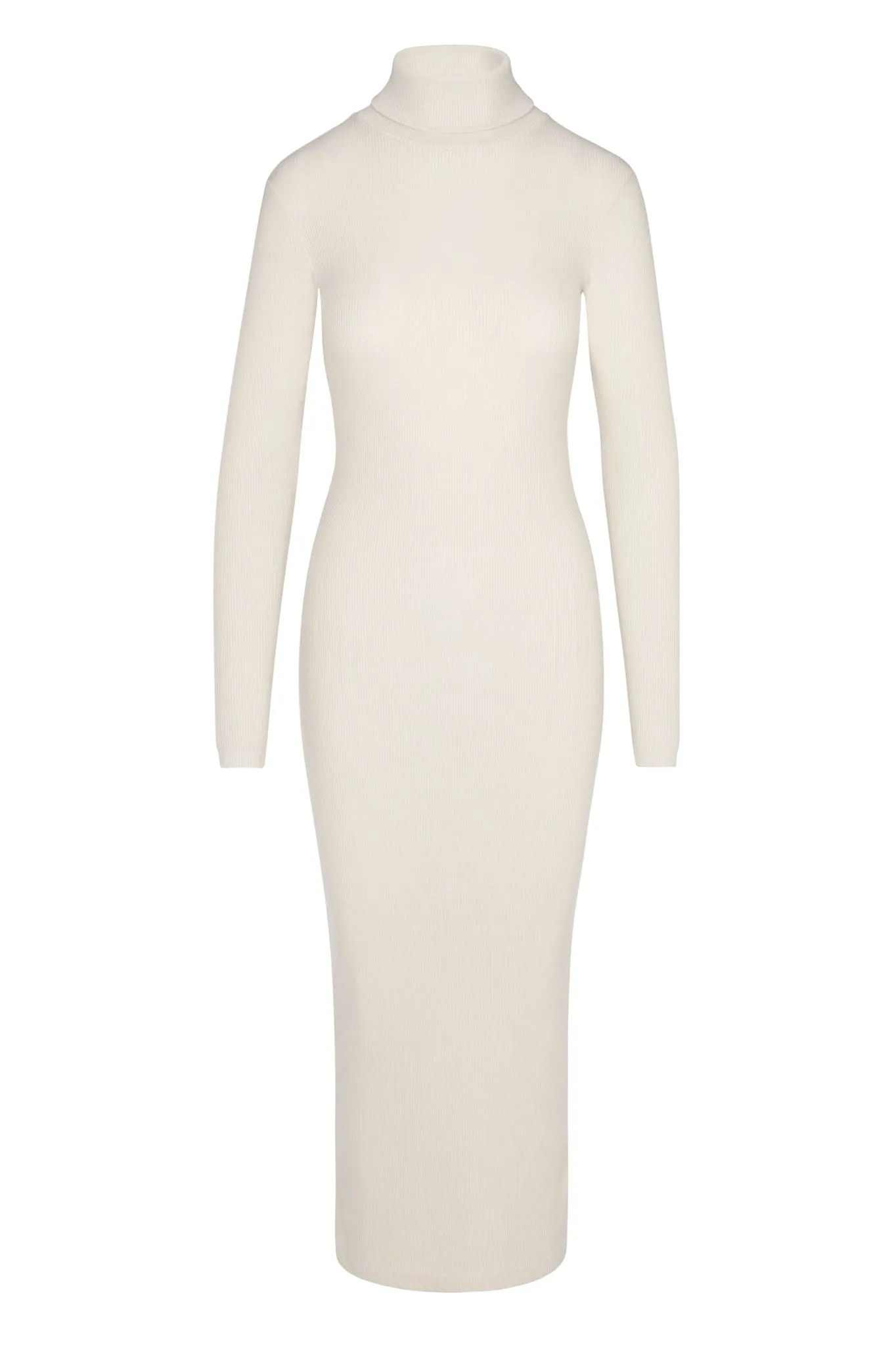 Off White Rib Turtleneck Maxi Dress