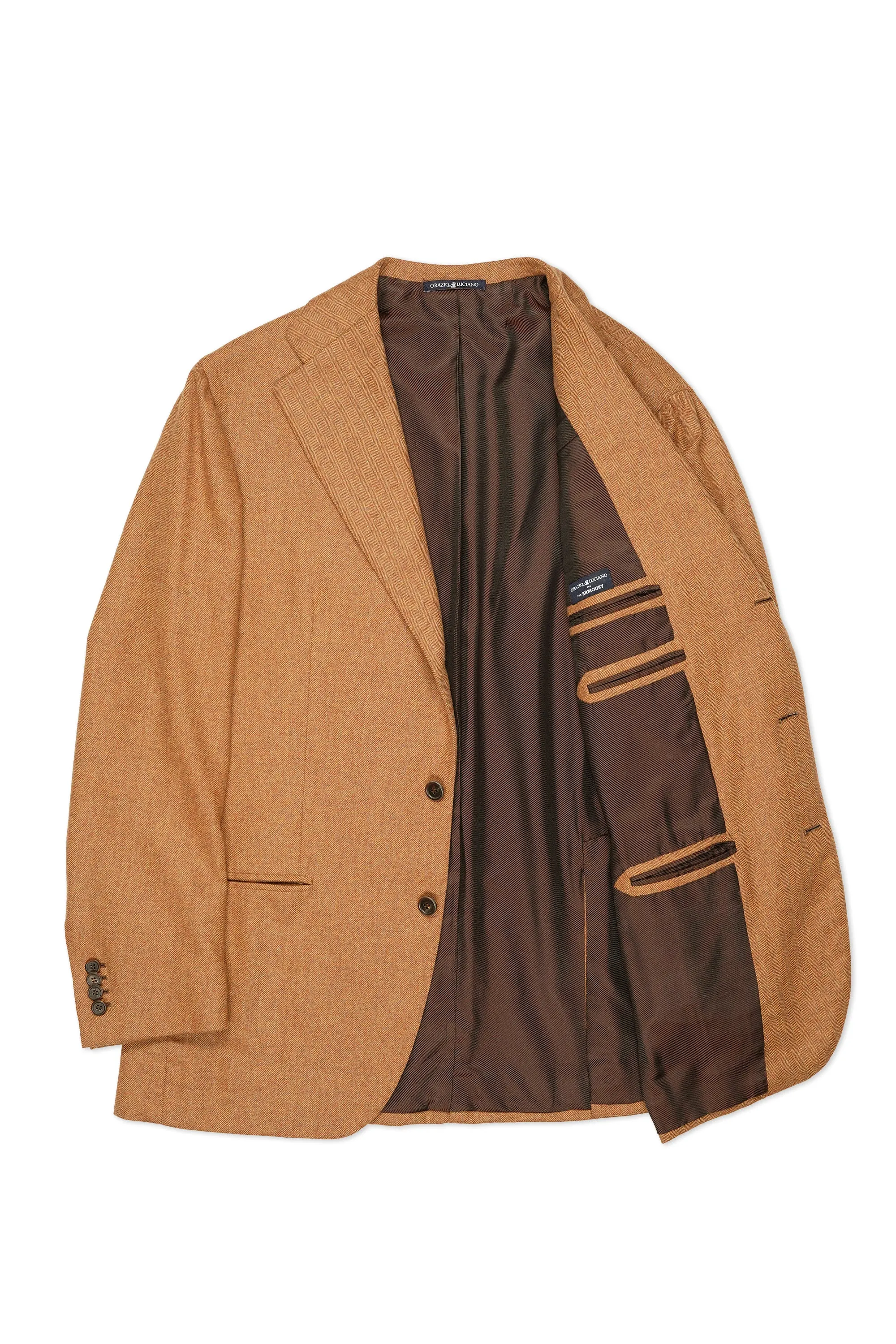 Orazio Luciano Orange Herringbone Cashmere Sport Coat