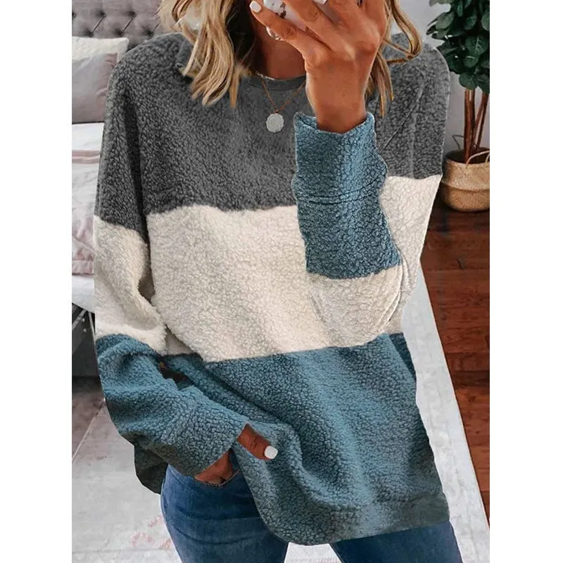 Plush stitching contrast coat women's sweater