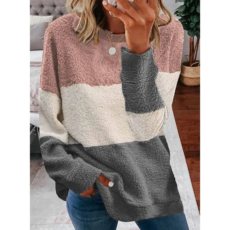 Plush stitching contrast coat women's sweater