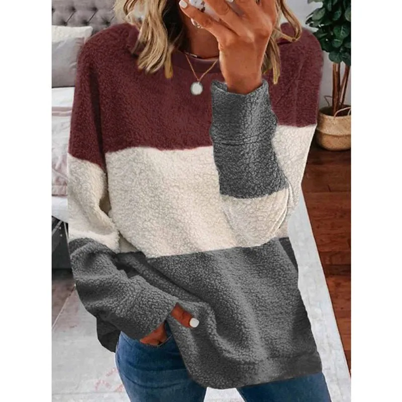 Plush stitching contrast coat women's sweater