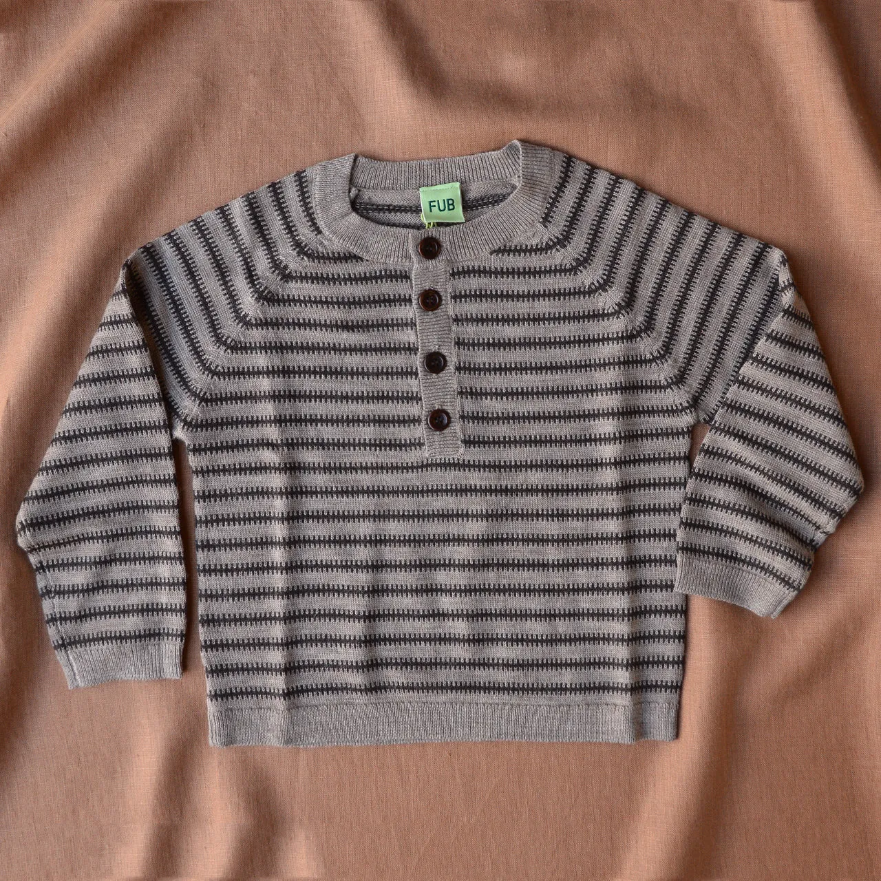 Raglan Button Fine Sweater - 100% Merino - Stripes (2-12y)