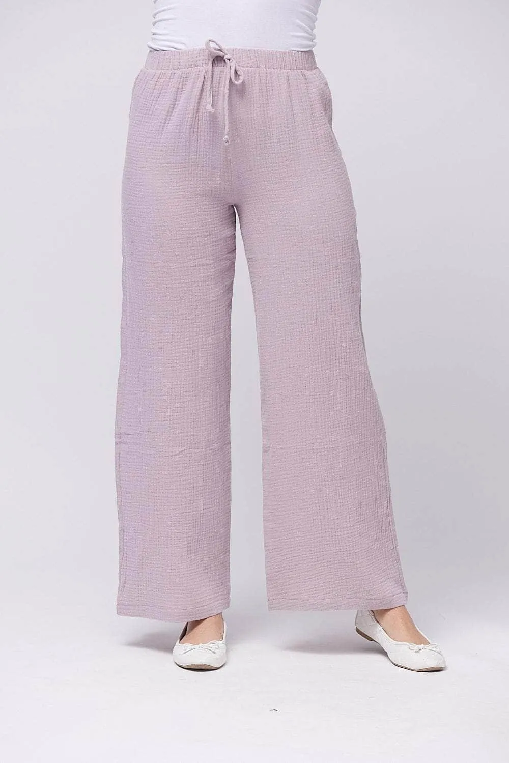 Saloos Crinkle Wide-Leg Trousers with Mockties