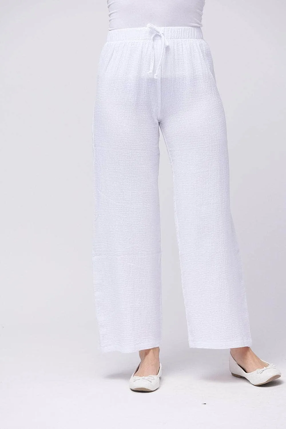 Saloos Crinkle Wide-Leg Trousers with Mockties